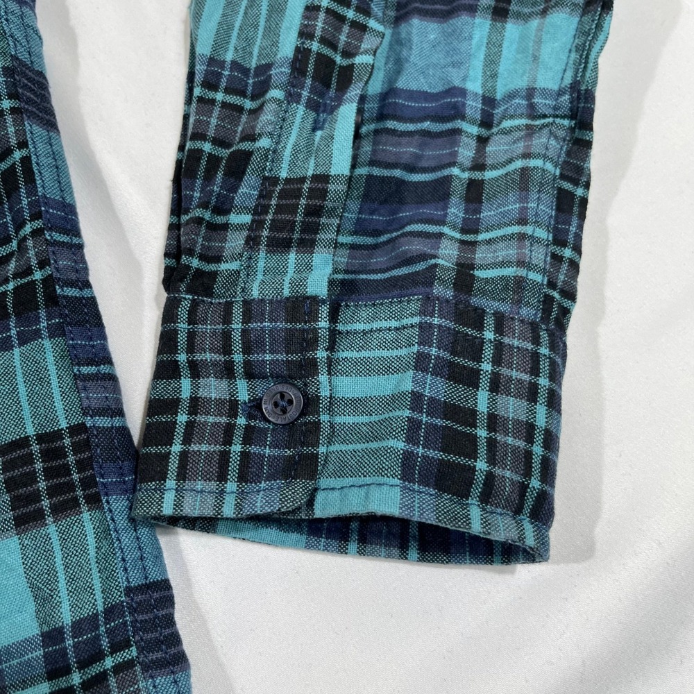 Aeropostale Shirt Mens M Teal Blue Plaid Long Sleeve Cotton Button Down - Picture 8 of 11